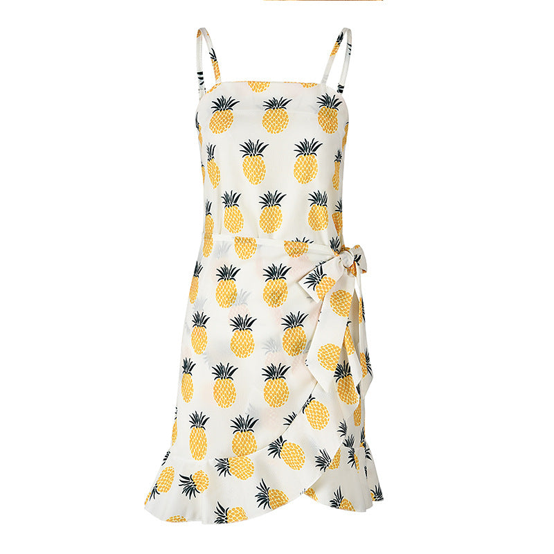 Women Leaf Print Chiffon Summer Irregular Beach Short Dresses