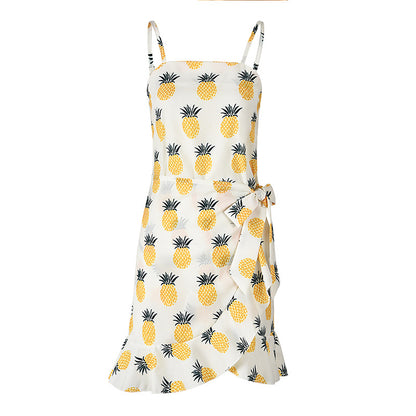 Women Leaf Print Chiffon Summer Irregular Beach Short Dresses