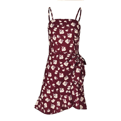 Women Leaf Print Chiffon Summer Irregular Beach Short Dresses