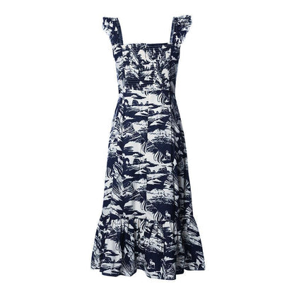 Summer Suspender Printed Knee Length Dress-STYLEGOING