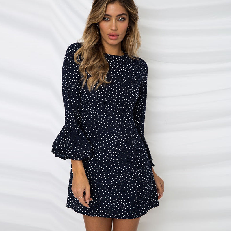 Casual Polk Dot Print Long Sleeves Short Dresses
