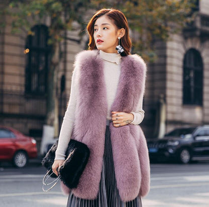 Women Artificial Fox Fur Women Long Vest