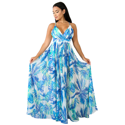 Summer Chiffon Deep V Neck Long Dresses