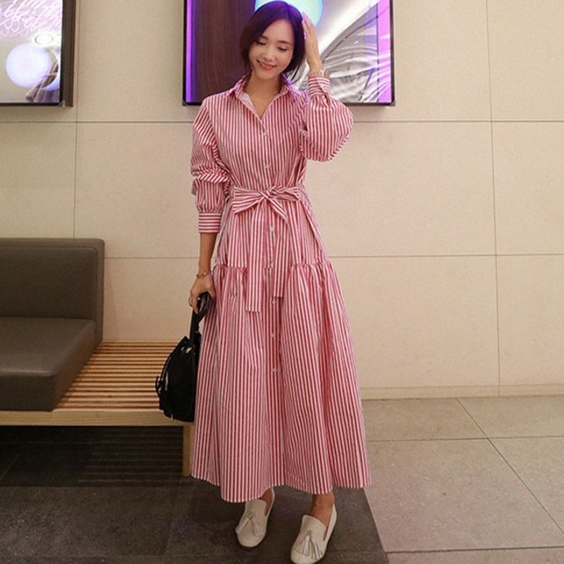 Casual Striped Long Shirt Dresses for Women