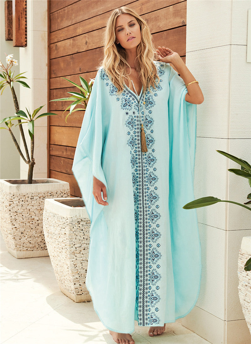 Boho Embroidery Long Romper Cover Up Dresses