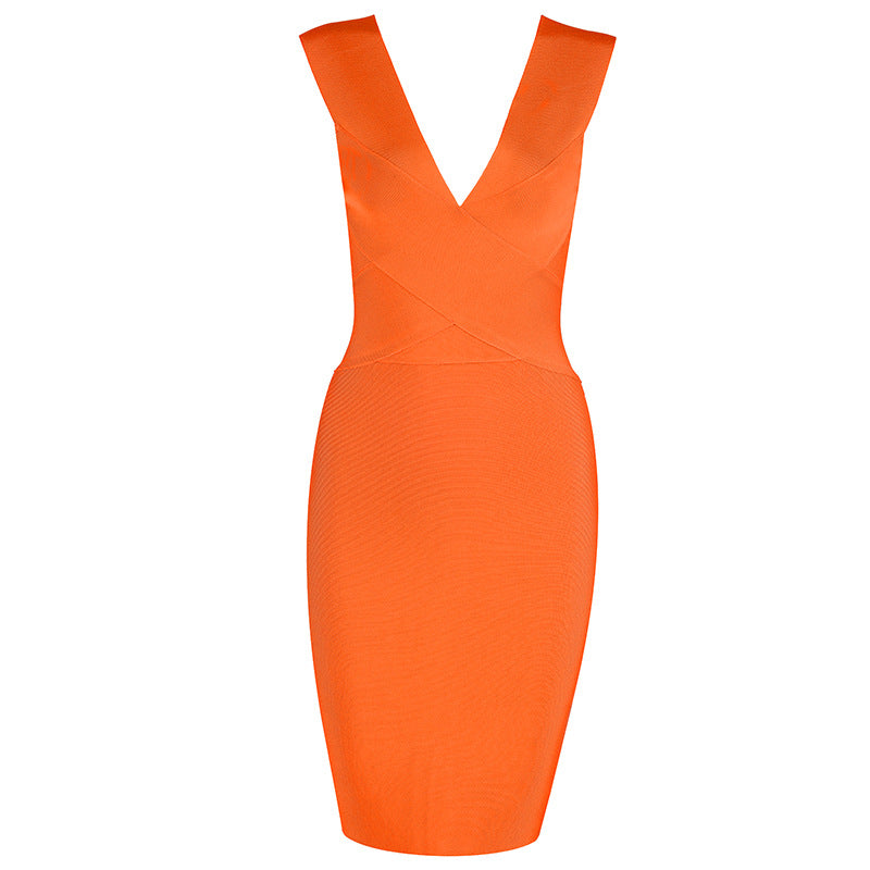 Sexy Deep V Neck Bandage Sheath Sleeveless Party Dresses