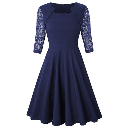 Elegant Vintage Square Neck Lace Short Dresses-STYLEGOING