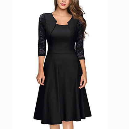 Elegant Vintage Square Neck Lace Short Dresses-STYLEGOING