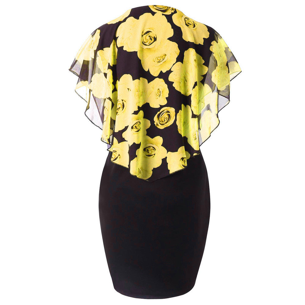 Sexy Rose Print Plus Sizes Bodycon Mini Dresses