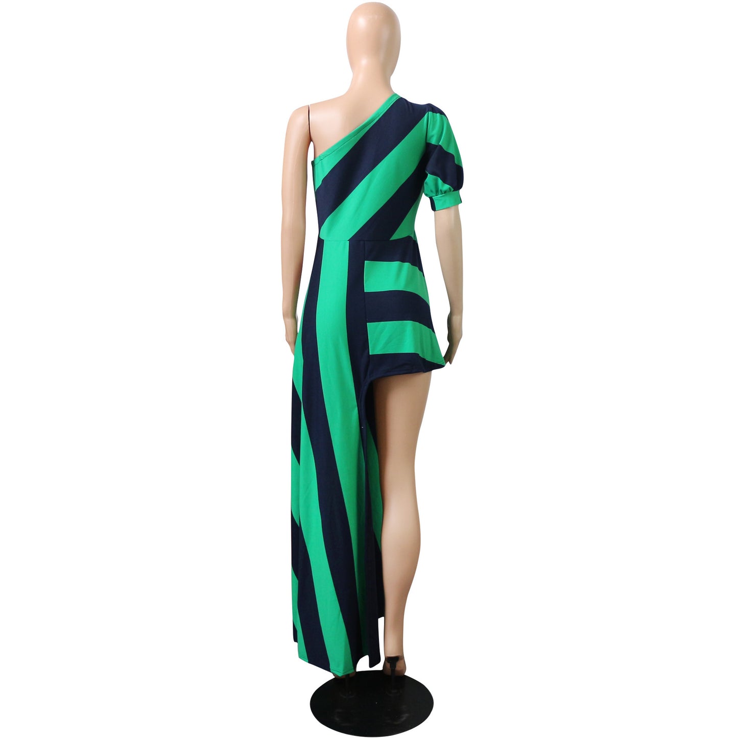 Sexy One Shoulder Striped Women Long Shirt Dresses