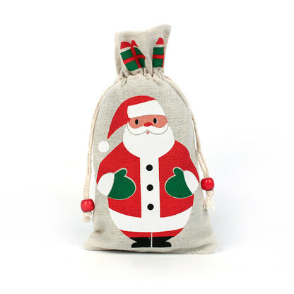Merry Christmas Linen Strawing Storage Gift Bags
