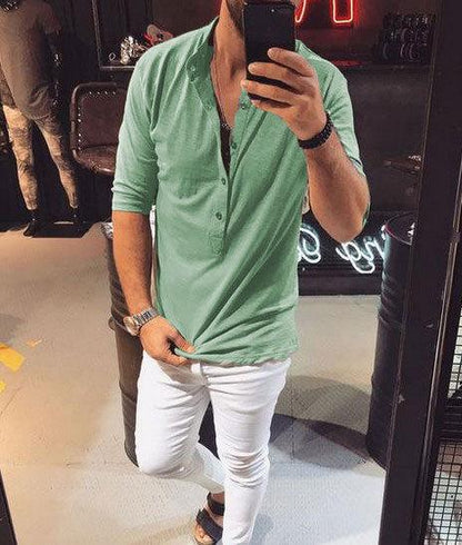 Men Half Sleeves Turnover Collar Fall Shirts-STYLEGOING