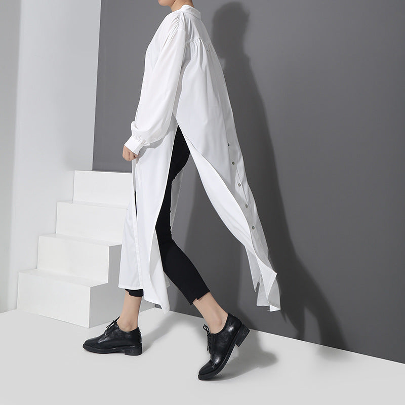 White Simple Fashion Fall Long Shirt Dresses