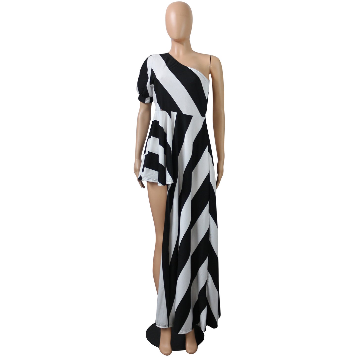 Sexy One Shoulder Striped Women Long Shirt Dresses