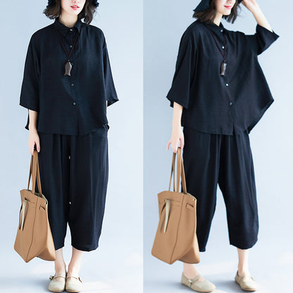 Casual Linen Plus Sizes Two Pieces Shirts and Pants