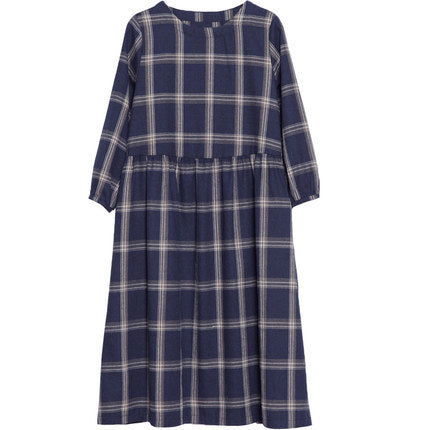 Vintage Linen Plaid Women Plus Sizes Long Dresses
