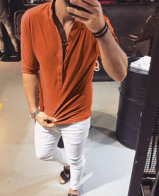 Men Half Sleeves Turnover Collar Fall Shirts-STYLEGOING