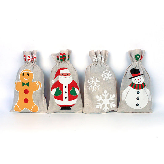 Merry Christmas Linen Strawing Storage Gift Bags