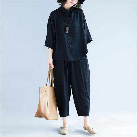 Casual Linen Plus Sizes Two Pieces Shirts and Pants