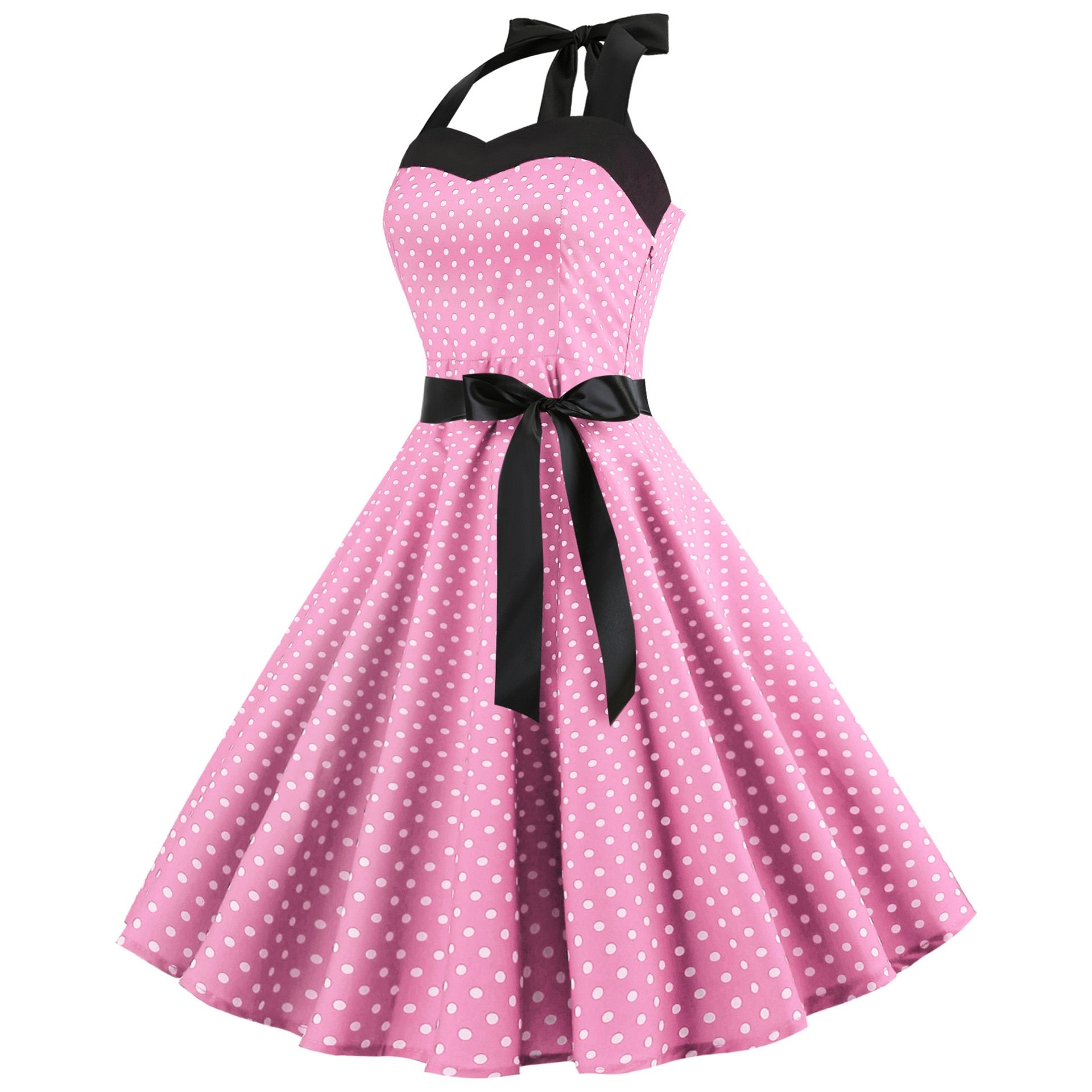 Summer Halter Dot Print Strapless Retro Dresses-STYLEGOING