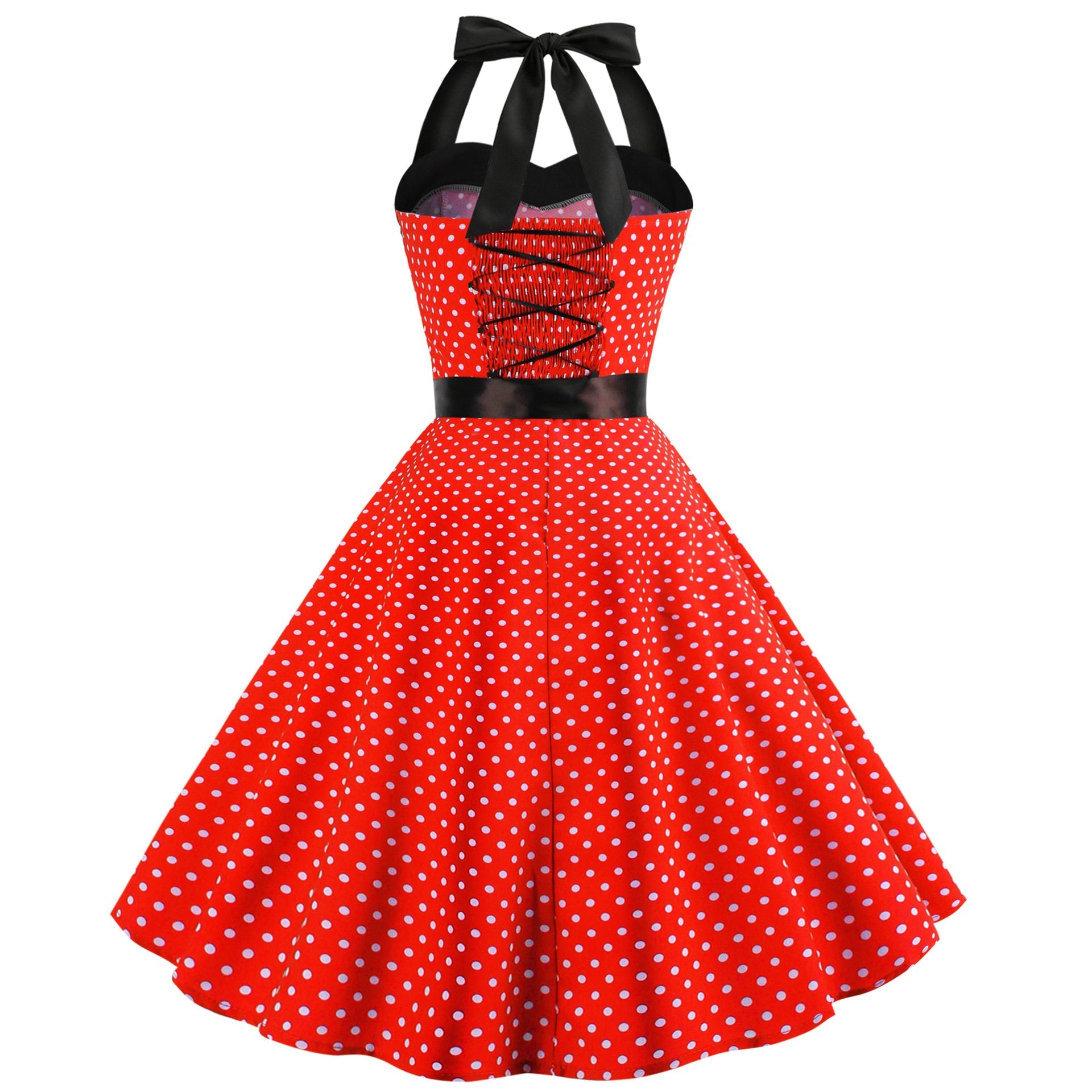 Summer Halter Dot Print Strapless Retro Dresses-STYLEGOING