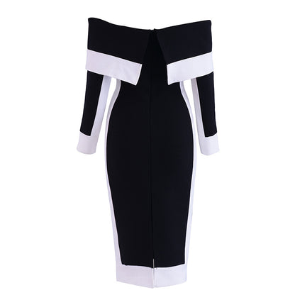 Black and White One Shoulder Women Party Dresses