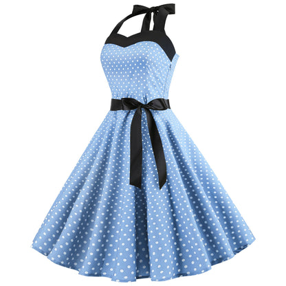 Summer Halter Dot Print Strapless Retro Dresses-STYLEGOING