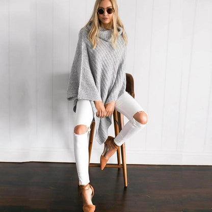Plus Size Knitting Irregular Batwing Cape Sweaters-STYLEGOING