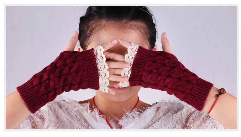 2 Pairs/Set Lovely Finger Less Knitted Gloves for Girl