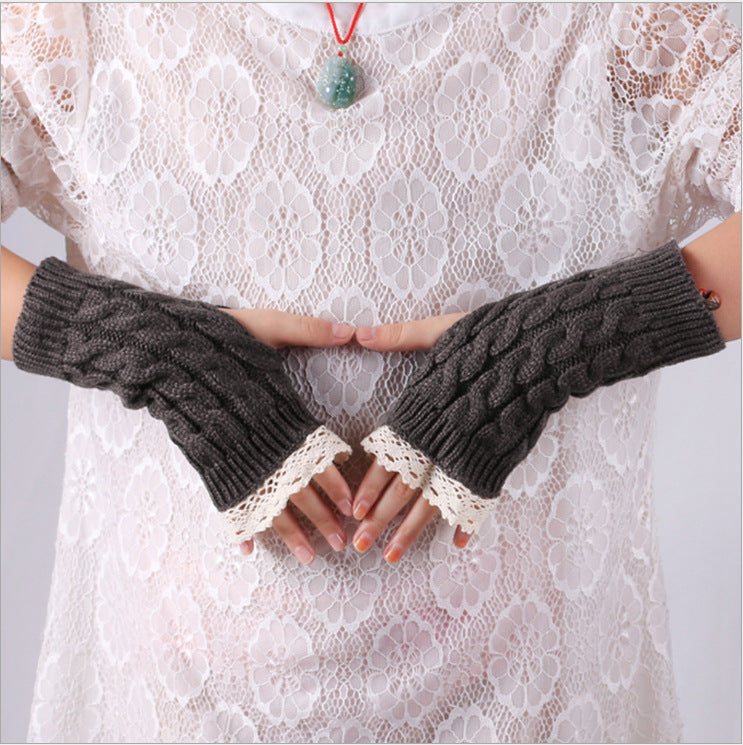 2 Pairs/Set Lovely Finger Less Knitted Gloves for Girl