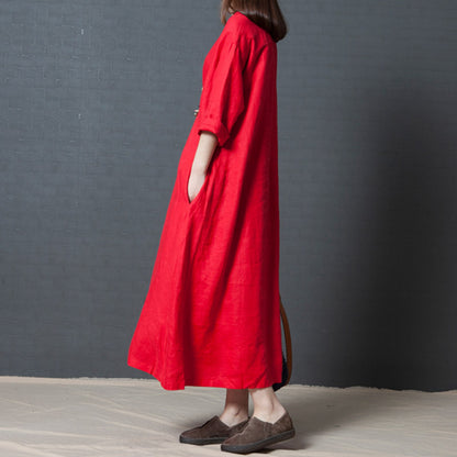 Vintage Linen Long Sleeves Dresses