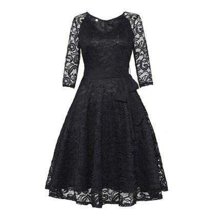 Vintage Round Neck Elegant Lace Dresses