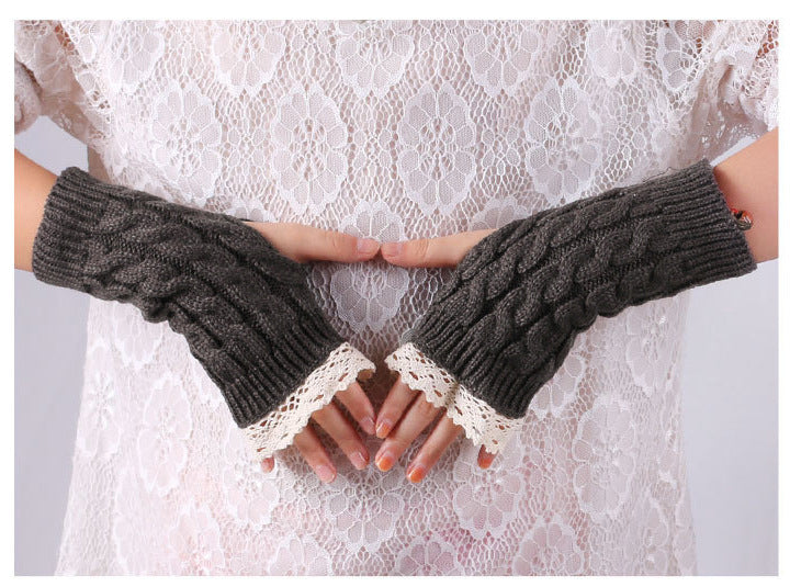 2 Pairs/Set Lovely Finger Less Knitted Gloves for Girl