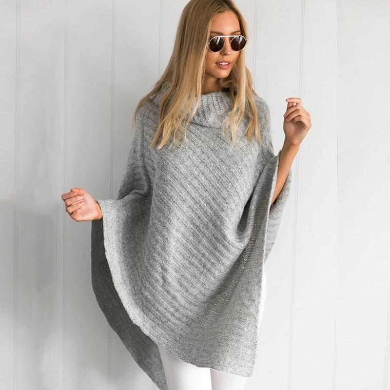 Plus Size Knitting Irregular Batwing Cape Sweaters-STYLEGOING