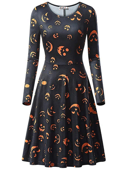 Halloween Pumpkin Long Sleeves Dresses-STYLEGOING