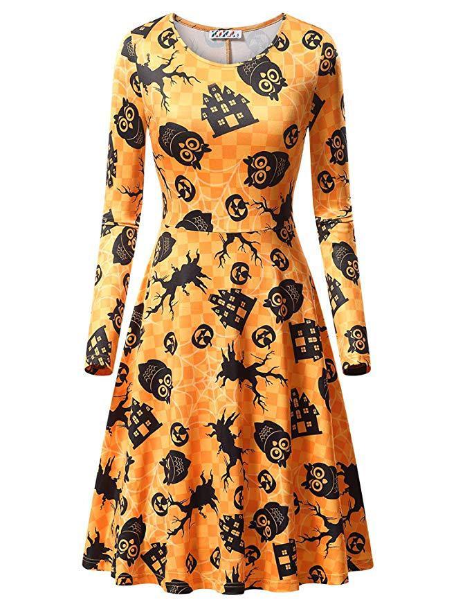 Halloween Pumpkin Long Sleeves Dresses-STYLEGOING
