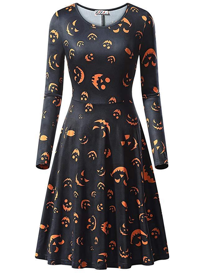 Halloween Pumpkin Long Sleeves Dresses-STYLEGOING