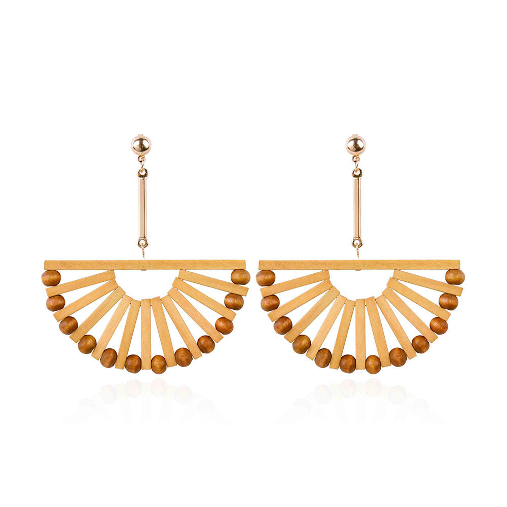 Vintage Fan Shaped Wooden Holiday Casual Earrings for Women
