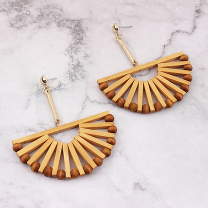 Vintage Fan Shaped Wooden Holiday Casual Earrings for Women