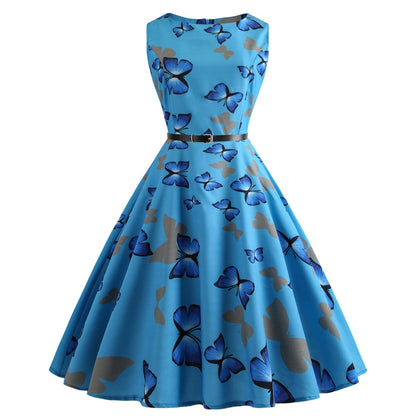 Vintage Sleeveless Butterfly Print Short Dresses