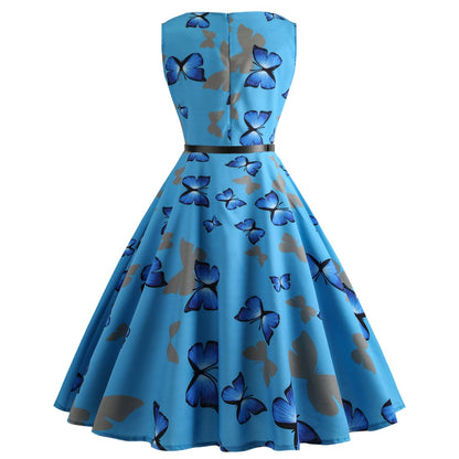 Vintage Sleeveless Butterfly Print Short Dresses