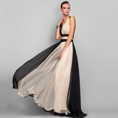Elegant V Neck Jointing Party Dresses-STYLEGOING