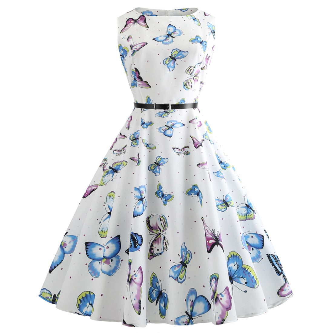 Vintage Sleeveless Butterfly Print Short Dresses