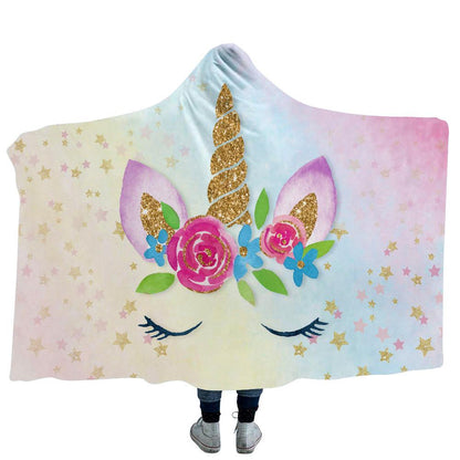 Double Fleece Unicorn Print Cape with Hat--Free Shipping at meselling99