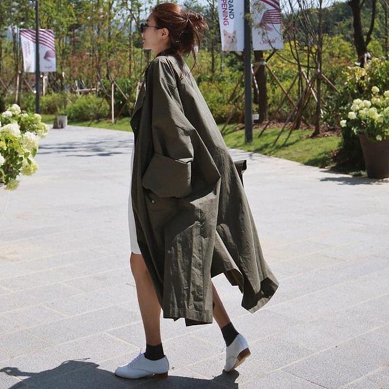 Women Bat Sleeves Army Green Fall Tenchcoat-STYLEGOING