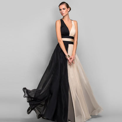Elegant V Neck Jointing Party Dresses-STYLEGOING