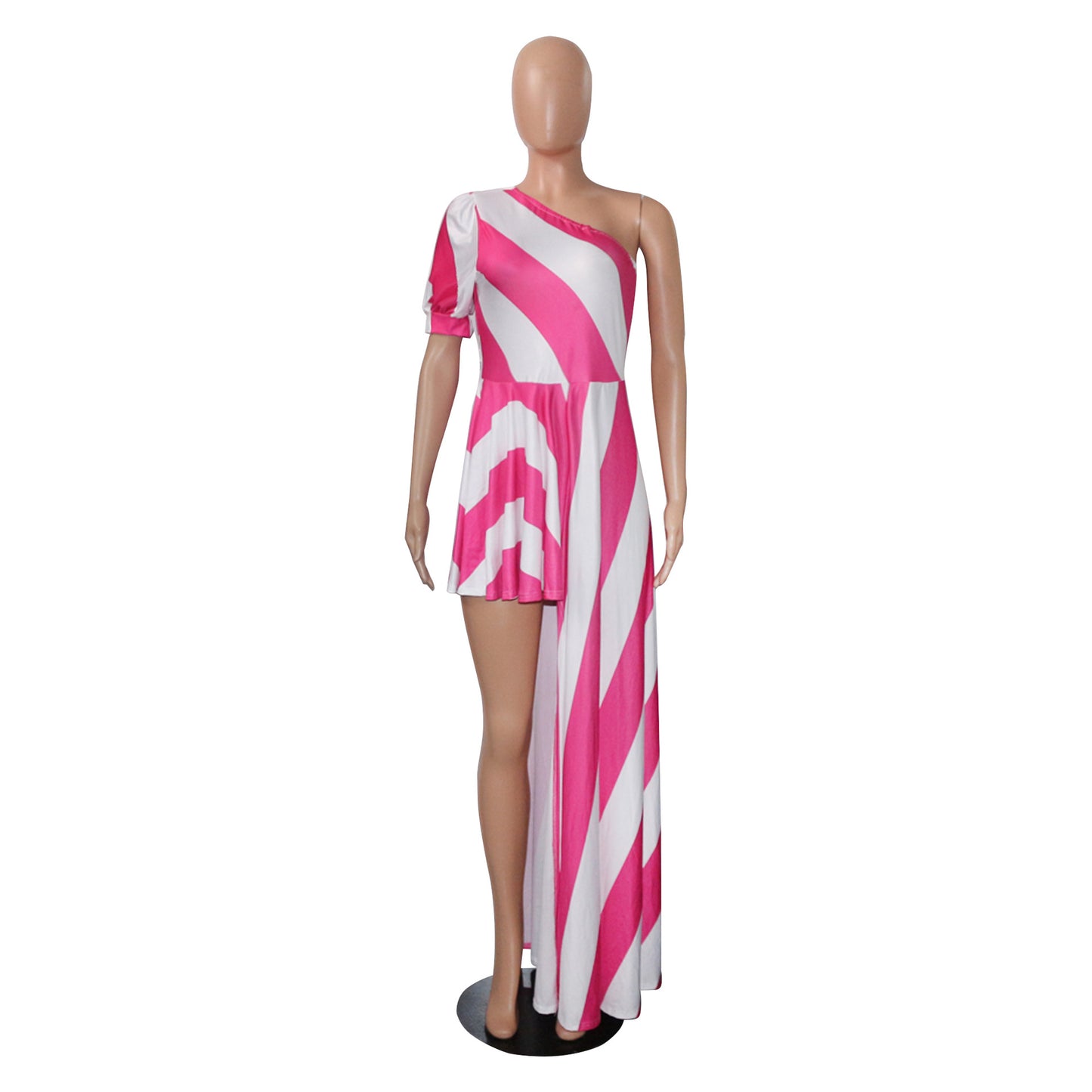 Sexy One Shoulder Striped Women Long Shirt Dresses
