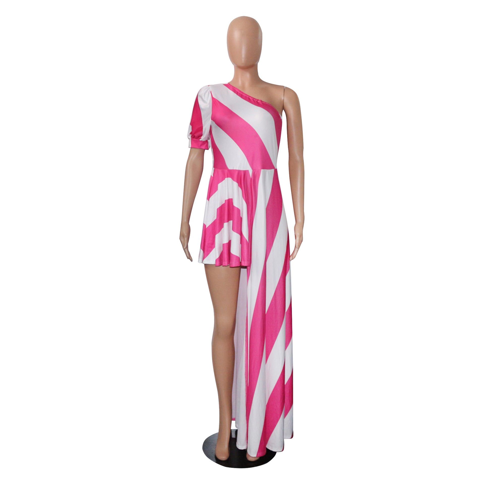 Sexy One Shoulder Striped Women Long Shirt Dresses