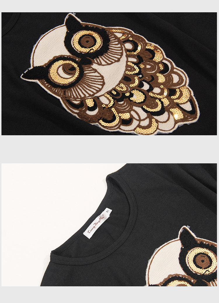 Casual Women Owl Designed Women Long Sleeves Pullover Shirts
