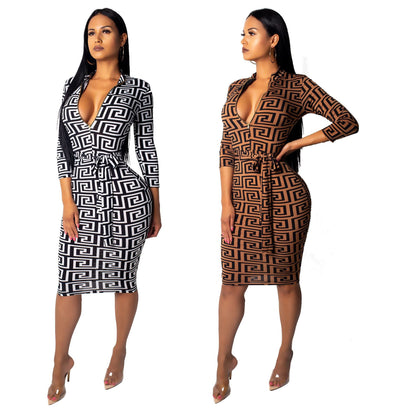 Sexy Zipper V Neck Tight Dresses